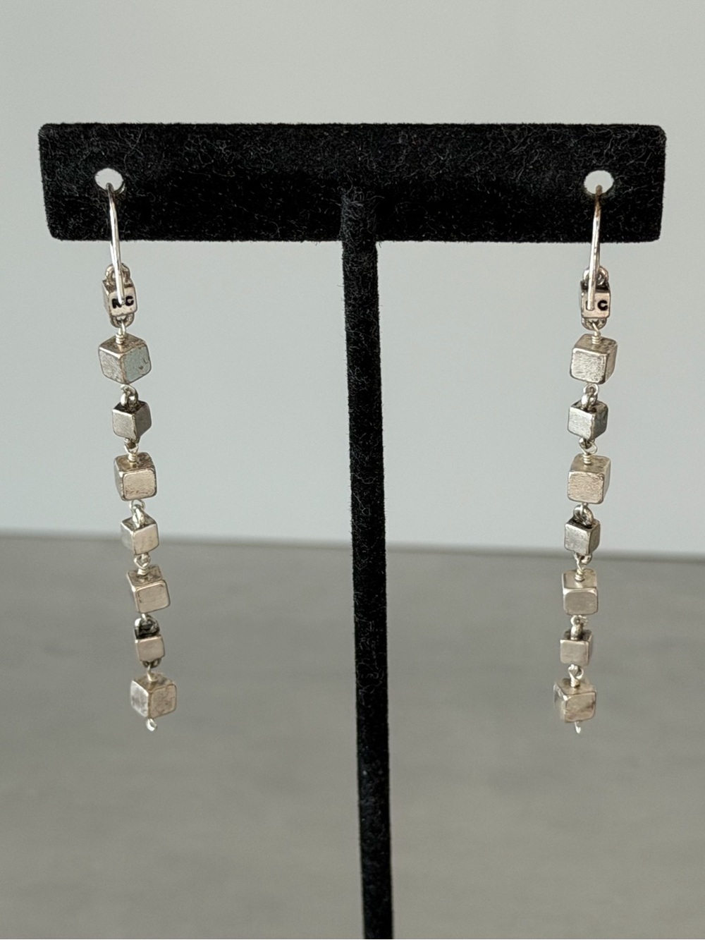 Kenneth Cole NY Silvertone Geometric Cubist Linear Earrings